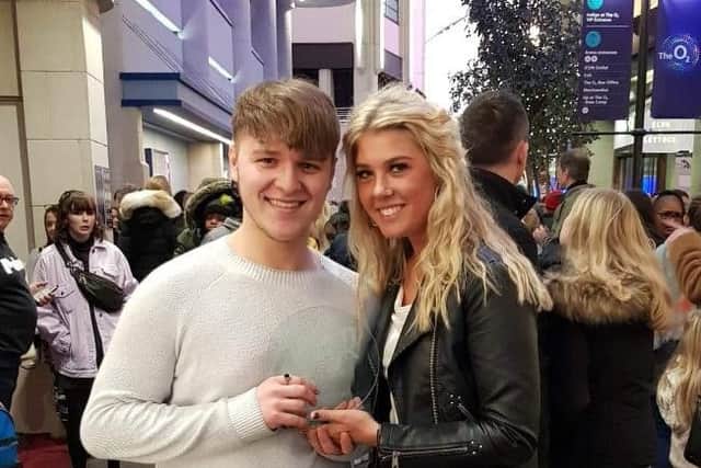 Rhys Watkins and Verity Kinnin, both 17, with their Open Mic UK award.