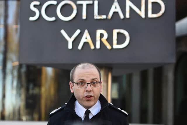 Metropolitan Police Deputy Assistant Commissioner Matt Twist makes a statement regarding violent disorder following the Millwall vs Everton match on Saturday, at New Scotland Yard in London.