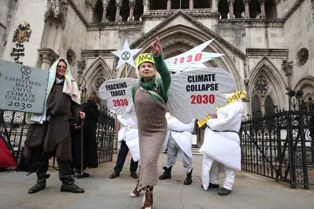 Dame Vivienne Westwood, mother of Joe Corre, outside the High Court in December for the hearing which anti-fracking campaigners won