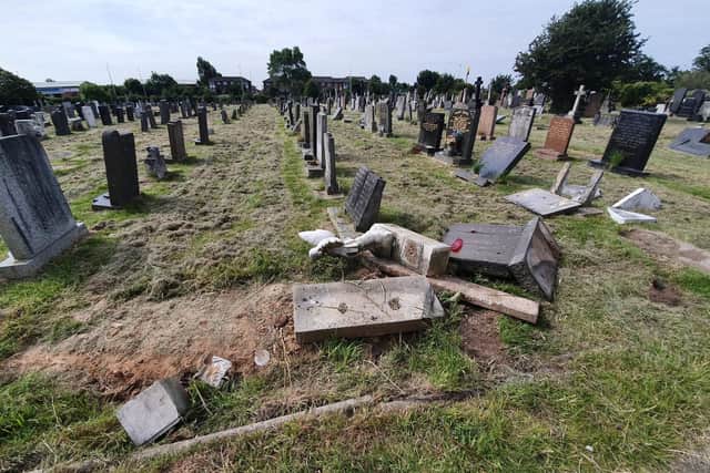 Several headstones were broken or destroyed in the upsetting incident