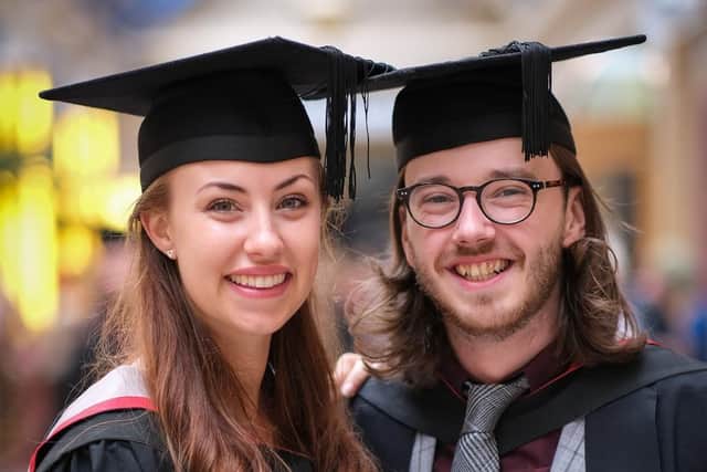 Blackpool and the Fylde Coillege Graduations at The Winter Gardens. Coral Doherty who has graduated in Musical Theatre and Harry Melling who has graduated in Acting.