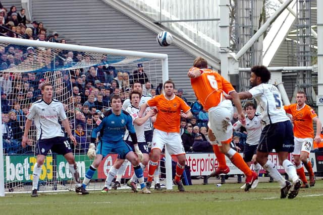 Heading towards goal in the Lancashire derby at Deepdale