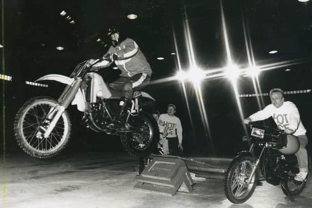 Ice speedway ace Shane Hearty shows his stunts in September 1989