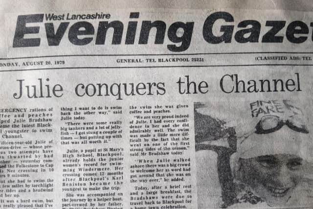 The report from August 1979 of Julie's Channel swim success