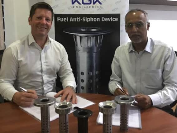 Fuel security specialist TISS of Blackpool have signed a joint venture deal with an Indian engineering firm KGK Engineering. Pictured Ryan Wholey and Ashok Rao