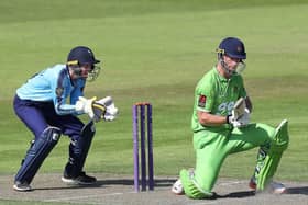 Dane Vilas goes on the attack during Lancashire's defeat to Yorkshire at Old Trafford on Tuesday