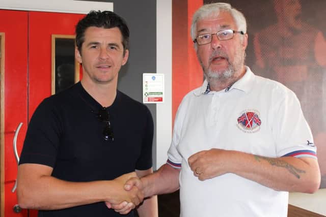 Joey Barton with Bernard Noble, who is hoping to set up an official supporters club, at the Past Players Association meeting