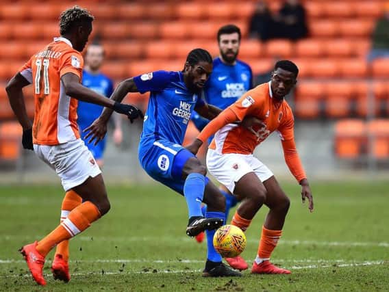 Grant in action for Peterborough at Bloomfield Road last season