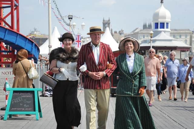 Sandra Mangan, Lee and Sue Andrew enjoy an Edwardian promenade on North Pier