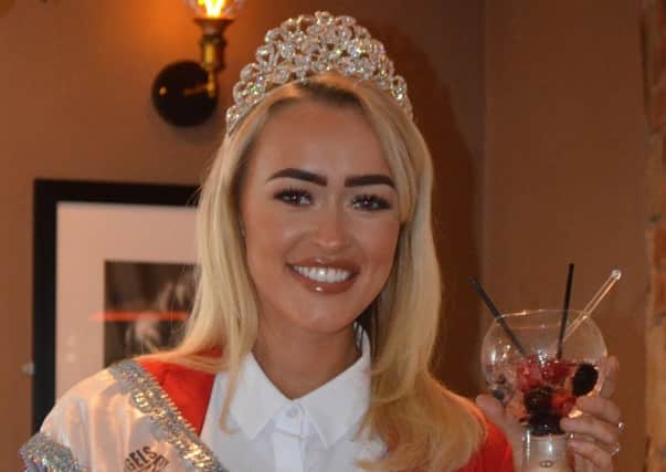 Miss Blackpool, Shannon Hamill, holding some Panache - this year's Miss Blackpool sponsor