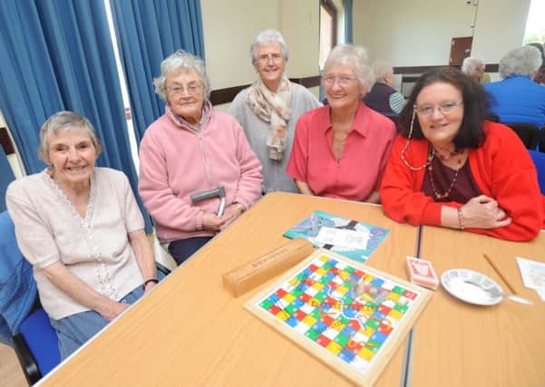 The Over Wyre Social and Activity Club at Preesall.  Jean Gregory, Jean Richardson, Vonnie Thomas, Judith Bingham and Eileen Smith.