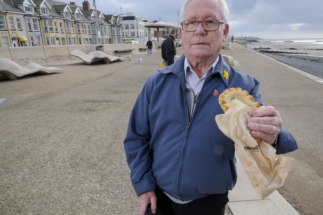 Samuel Spencer with his pie in Cleveleys