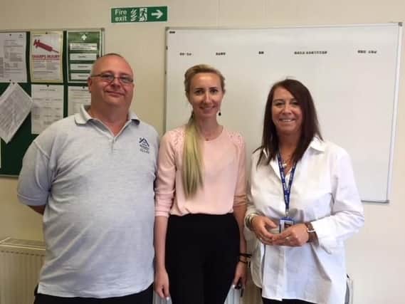 Tatiana Bentley (middle) (Utility Aid), Allan Peters (Dispersed Housing Officer at The Ashley Foundation) and Debbie Parr (Volunteer Co-ordinator The Ashley Foundation)