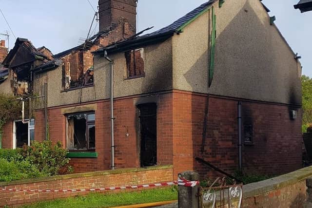 Aftermath of the blaze at  Vale Terrace, Barnacre in Calder Vale.