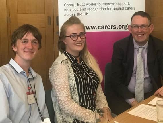 Blackpool Young Adult Carers with MP Paul Maynard. Left to right,  Josh Monk, Claire Hall, Paul Maynard MP