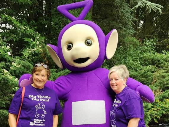 Barnardo's volunteers Sue Kay and Virginia Roberts with Tinky Winky