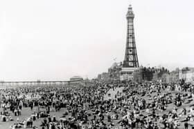 A packed Blackpool beach in the early 1900s