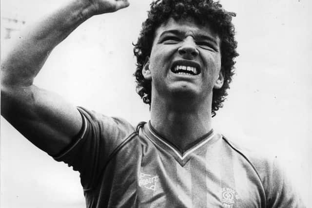 Paul celebrates scoring for Blackpool in 1984