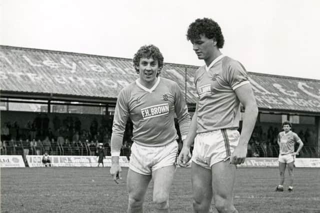 Paul pictured with Keith Mercer during a testimonial game between Blackpool and Watford