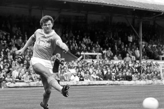 Paul in action for Blackpool against York in 1985