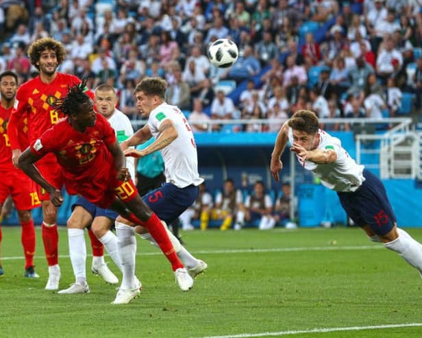 Belgium's Dedryck Boyata directs a header on goal during the FIFA World Cup Group G match at Kaliningrad Stadium.