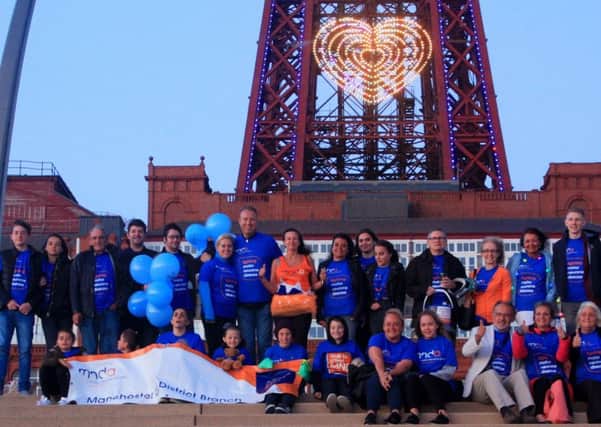 The Blackpool Tower was illuminated blue, orange and white, the colours of the Motor Neurone Disease Association, on Thursday to raise awareness of Global MND Awareness Day that occurs every year on 21 June.