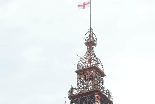 Blackpool Tower flying the England flag