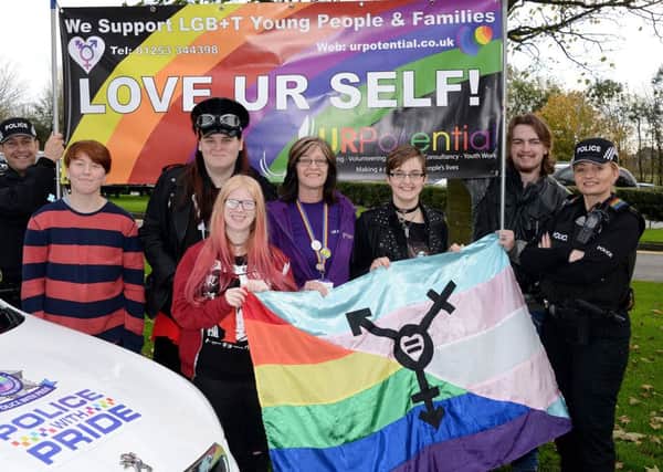 PC Ian Ashton, community cohesion & hate crime officer, (Charlie Farrer, Felicity Xanders, Caitlan Andrew all young members of URPotential LGB&T Group), Nina Beavers URPotential LGB&T youth worker, (Kia Wood, Stryder Brown-Wood young members of URPotential LGB&T Group)  PC Renee Hilton