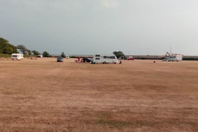 Travellers on the YMCA sports field at Seafield Road, Lytham