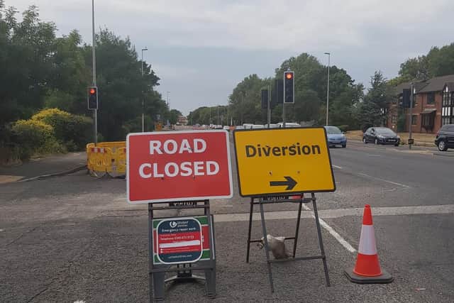 Signs diverting motorists onto Mythop Road. Picture: Brian Morrison