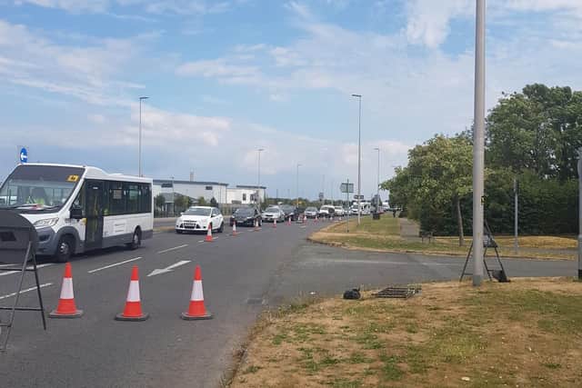 One lane of the dual carriageway was blocked off. Picture: Brian Morrison