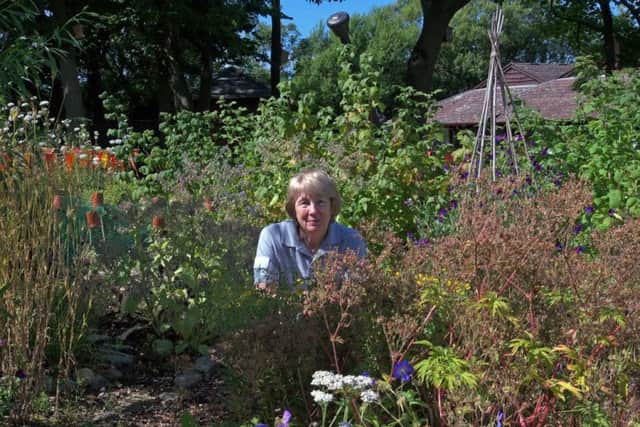 Volunteer Lynda Wright in the nectar garden at Wyre Estuary Country Park