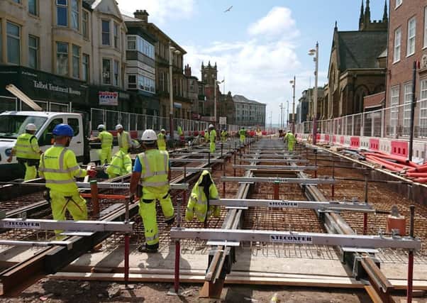 The tramway is being extended up Talbot Road in Blackpool town centre