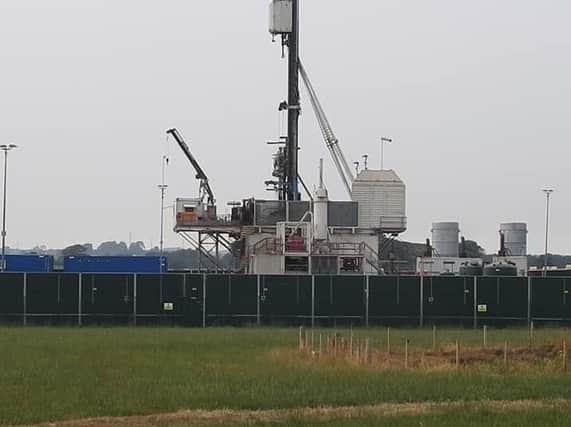 Cuadrilla's drilling rig soon to be dismantled. On the right can be seen the two flare towers ready for the gas flow testing