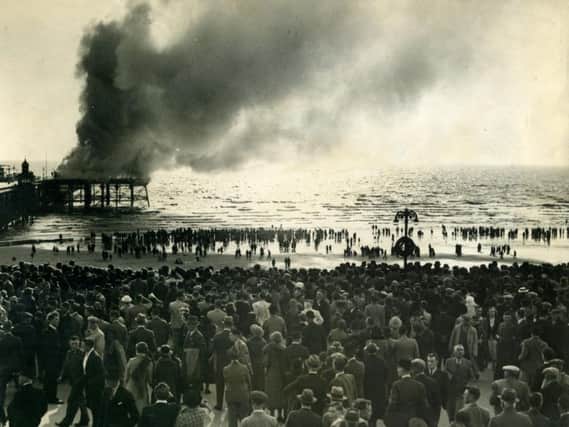 Fire destroyed the North Pier Pavilion in 1938, attracting thousands of people who watched the blaze from the Promenade and beach