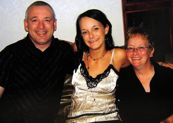 Jane Clough (centre) with parents John and Penny