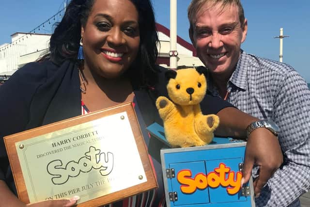 Alison Hammond and Richard Cadell reveal Sooty's new plaque on North Pier, celebrating his 70th birthday