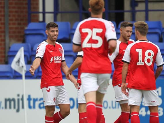 Fleetwood celebrate Ched Evans' goal at Tranmere