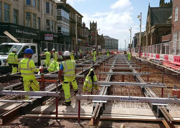 Tram tracks are being laid in Talbot Road, Blackpool town centre (Picture: /@TramstoLytham/Twitter)