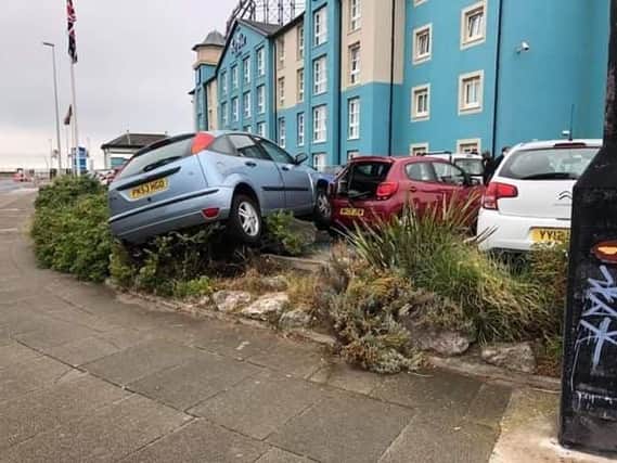 Fire crews were called to the scene after a car reportedly left the road and entered the car park of the hotel.PIC: Paul White
