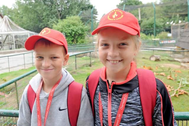 Children from Belarus visit Blackpool Zoo as part of the Chernobyl Children's Lifeline.  Pictured are Yahor Dziardziuk and Stsefaniya Samarchuk.