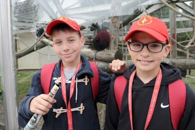 Children from Belarus visit Blackpool Zoo as part of the Chernobyl Children's Lifeline.  Pictured are Arseni Nikanchuk and Marat Dubel.