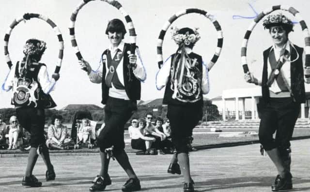 Morris men on parade at a Fylde Gala, in May 1983