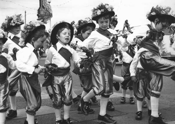 Carnival Day 1976:  Dancing along the procession route, are these young clog dancers from St Michaels