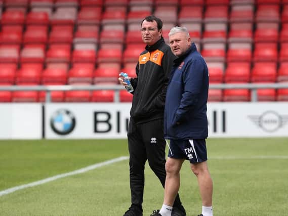 Gary Bowyer with his assistant Terry McPhillips before today's friendly at Crewe