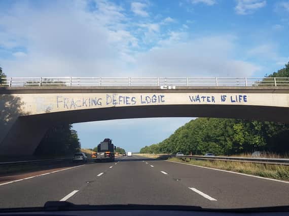 The graffiti left on a M55 bridge.
