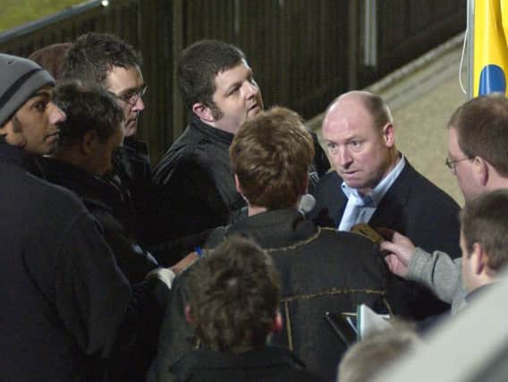 An emotional Steve McMahon addresses the press after the victory over Wycombe