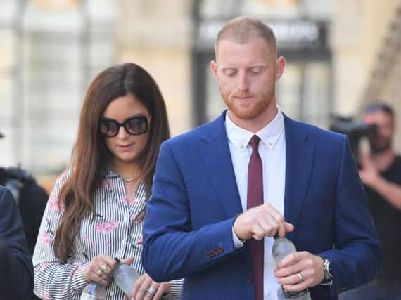 England cricketer Ben Stokes with his wife Clare Ratcliffe during a lunch break outside Bristol Crown Court, where he is on trial accused of affray. Photo credit: Ben Birchall/PA Wire