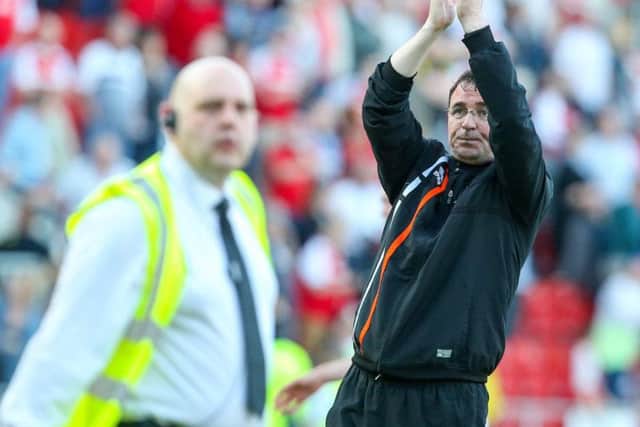 Bowyer applauds the Blackpool fans at Rotherham on the last day of the 2017/18 season