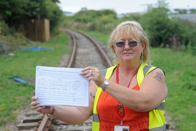 Campaigners have started a petition to reinstate the Fleetwood to Poulton rail link.  Pictured is coun Mary Stirzaker.